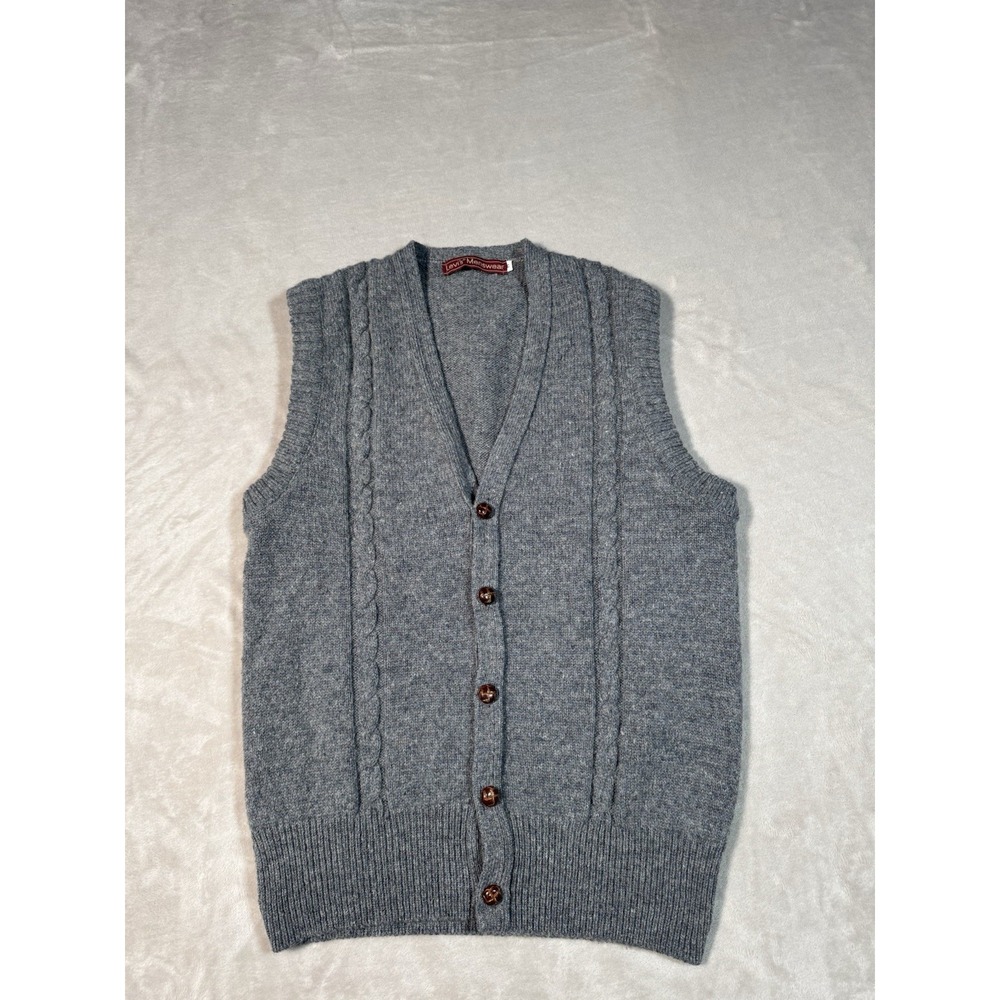 Vintage Levis Button Up Shetland Wool Vest Mens Medium Gray USA
